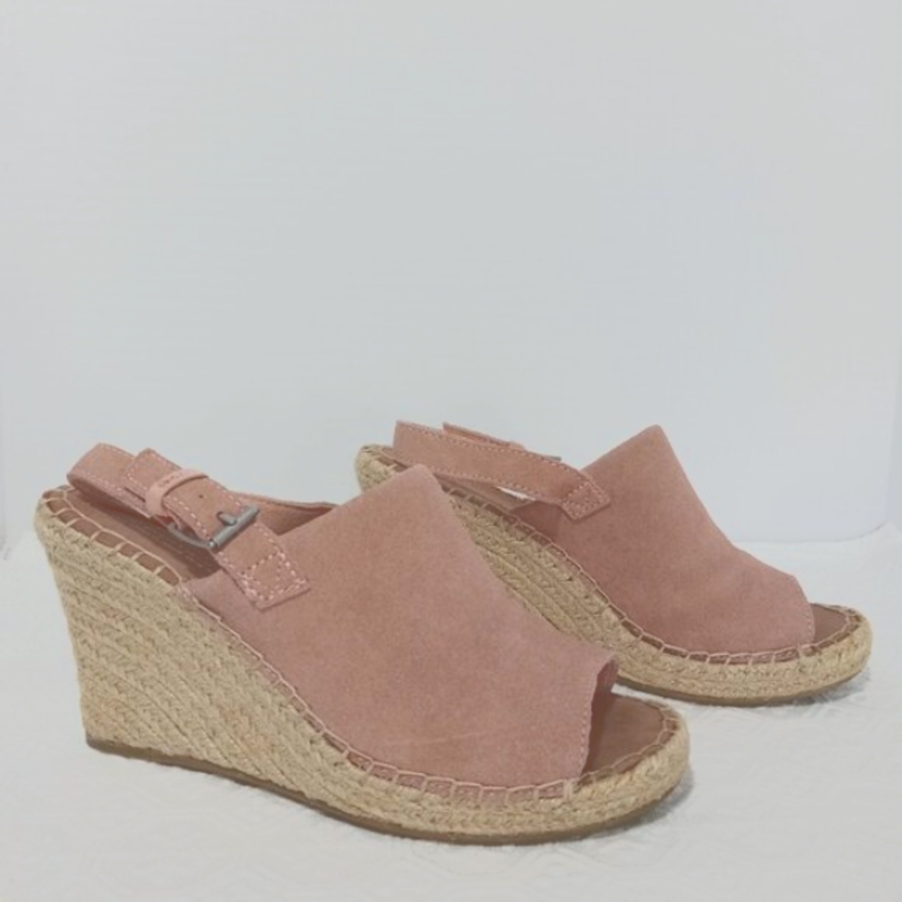 TOMS Pink Open Toe Sling Back Wedge Womens Size 7.5